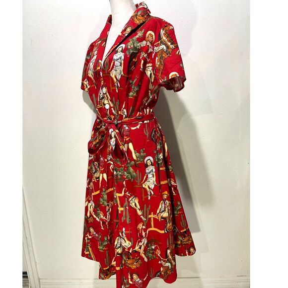 Special editions red cowgirls shirt dress western rodeo 60's retro women 3XL - Picture 2 of 11
